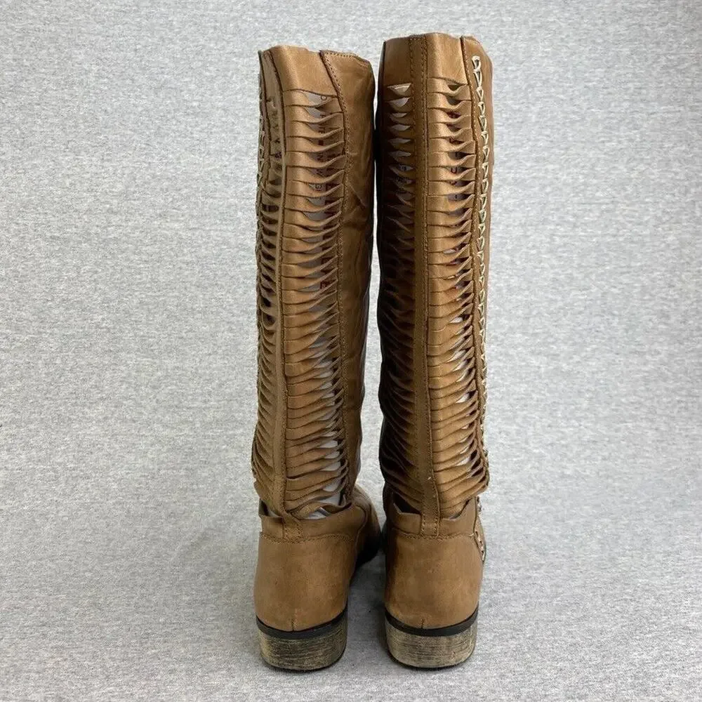 Very Volatile Boots Womens 6.5 Tan Brown Leather Riding Tall Cut Out